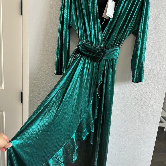 RETROFETE Wayne Metallic Jersey Maxi Wrap Dress New Size Small - Picture 8 of 9